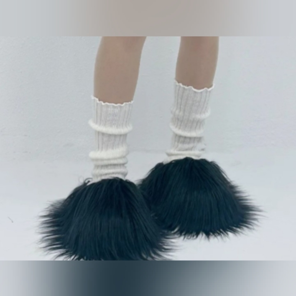 Faux Fur Slipper Mules in Deep Teal